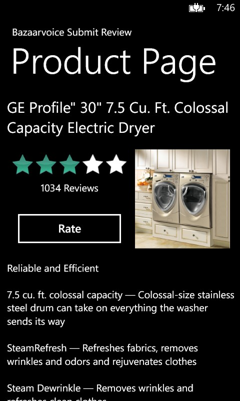 A example of a product page showing ratings.